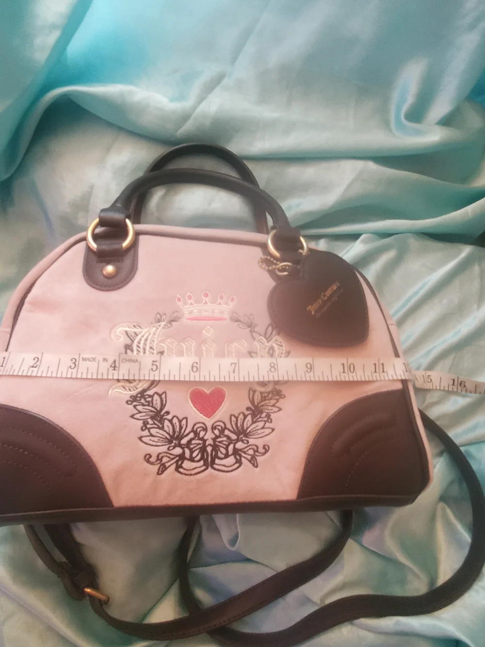 Juicy Couture Pink Velvet Satchel with Heart Charm NWOT